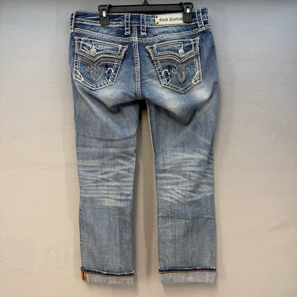 Rock Revival Jeans Women's 30 Dark Blue Kai Capri Cuffed Low Rise Fit Cuffed EUC